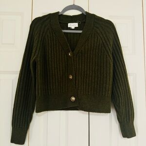 Marled Moss Green Cardigan Sweater Size XS